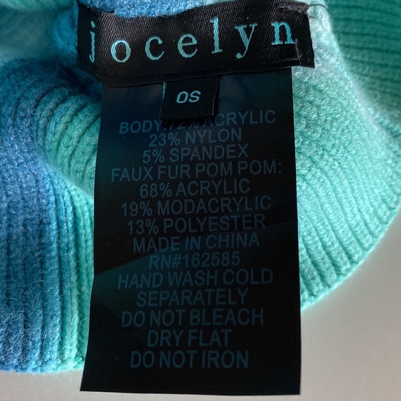 Jocelyn tie dye beanie with fluffy white faux fur Pom Pom - Picture 2 of 2